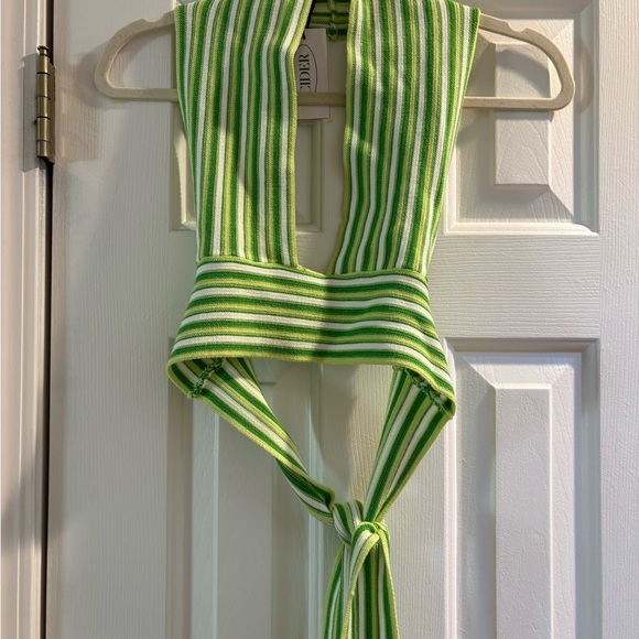 Cider Tops - Green and White Striped Halter Top